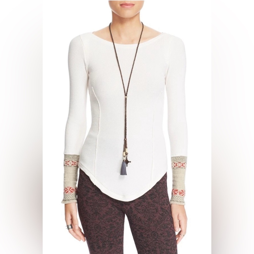 FREE PEOPLE Newbie Rosy Cuff Thermal Top Sz Small